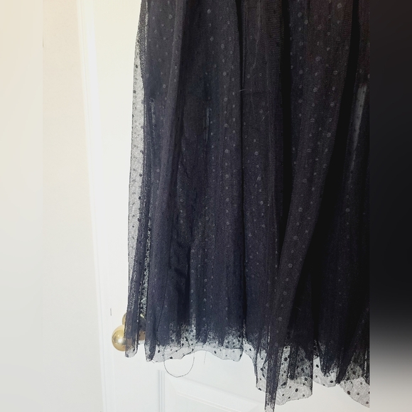 Free People Black Mesh Polka Dot Tulle Puffy Semi Sheer Midi Skirt L - Picture 6 of 10